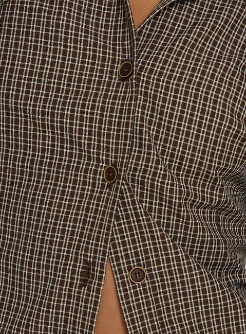 Amorah Cinched Longline Shirt Brown Check