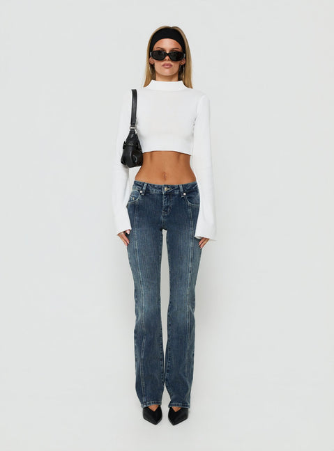 Designed with Palaces Low Rise Ringspun Bootleg Jeans Dark Indigo womens-jeans Princess Polly