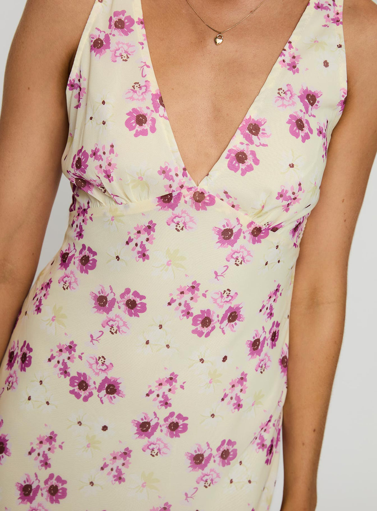 Nellie Midi Dress Yellow Floral