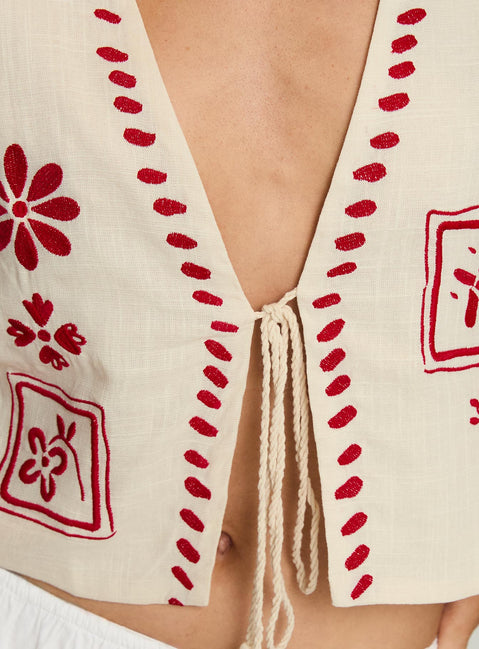 Grazia Vest Top Cream / Red