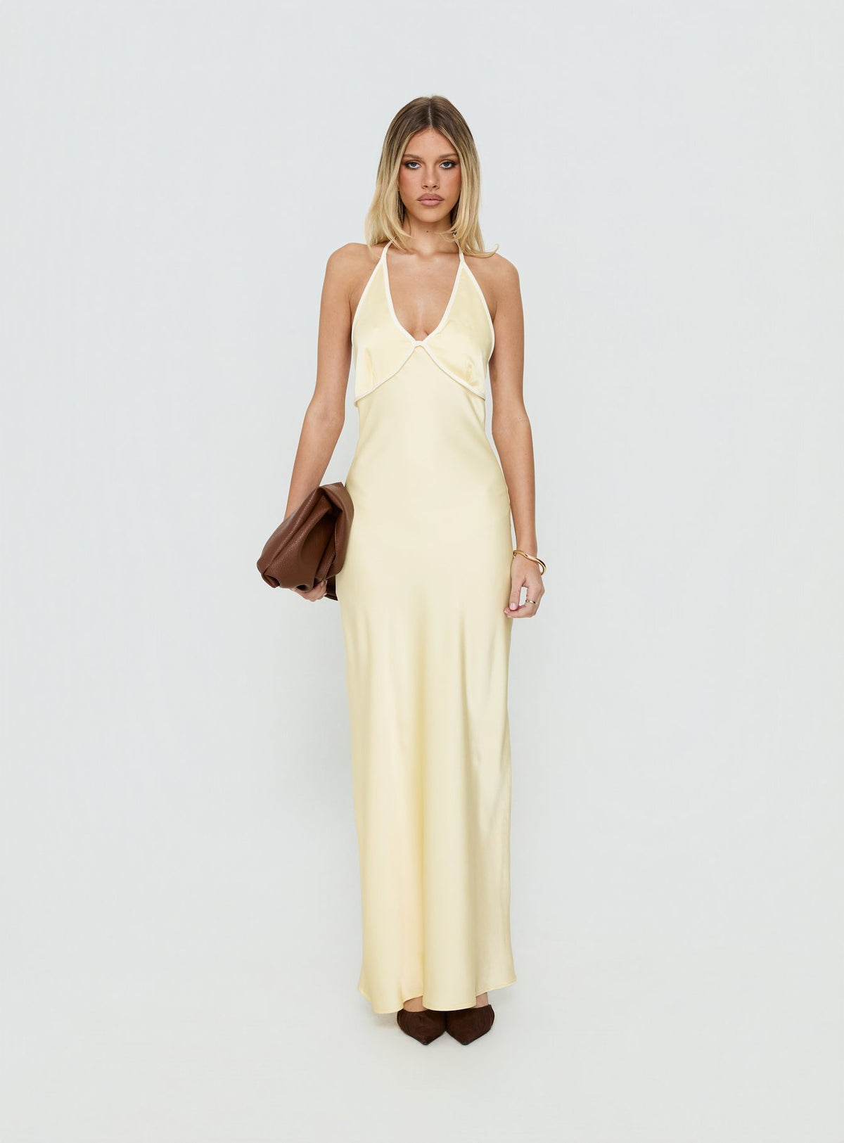 Esmia Halter Maxi Dress Lemon / White