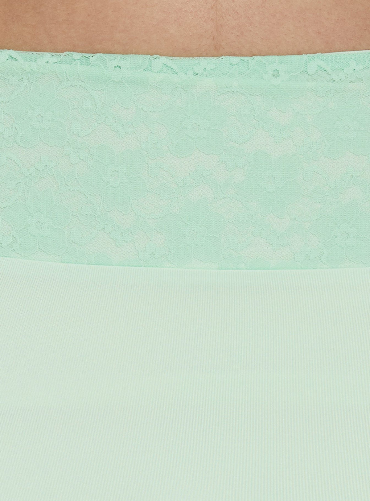 Showcasing the Natabelle Lace Detail Midi Skirt in Mint, a womens-skirts piece with asymmetry and fitted fit Princess Polly