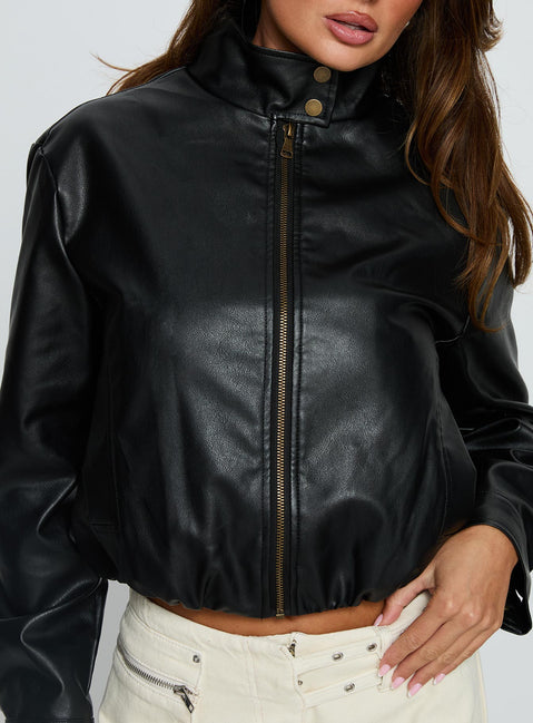 Monay Faux Leather Jacket Black