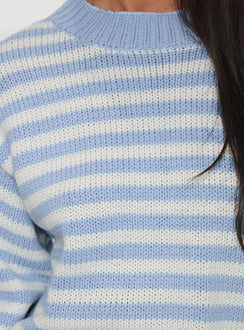 product Princess Polly Harmony Balloon Sleeve Knit Sweater Blue / White Stripe Cropped Jumpers Jumpers 