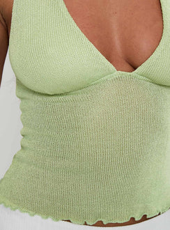 back view of model wearing Princess Polly Leam Top Sage Sleeveless Plunger 