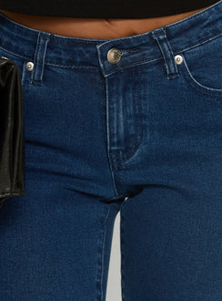 product Princess Polly Kissimo Kick Flare Capri Pants Indigo Blue Mid Rise Jeans Jeans 