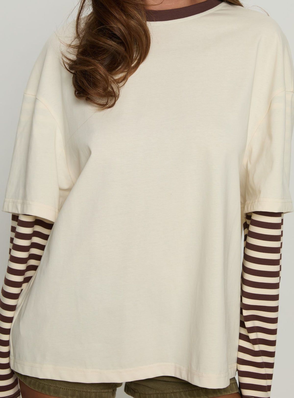 Ryann Long Sleeve Layered Top Cream / Brown Stripe