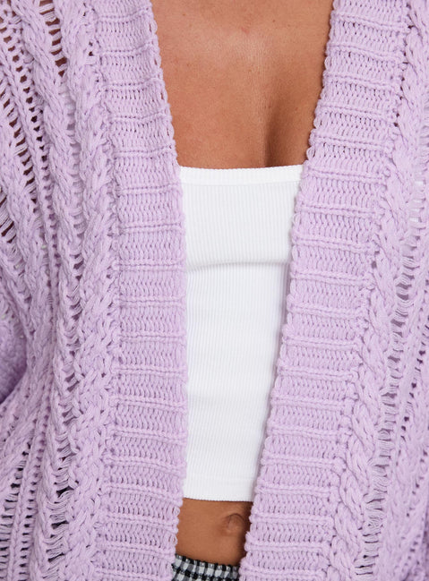 product Princess Polly Abner Cable Cardigan Lilac Longline Jumpers Jumpers 