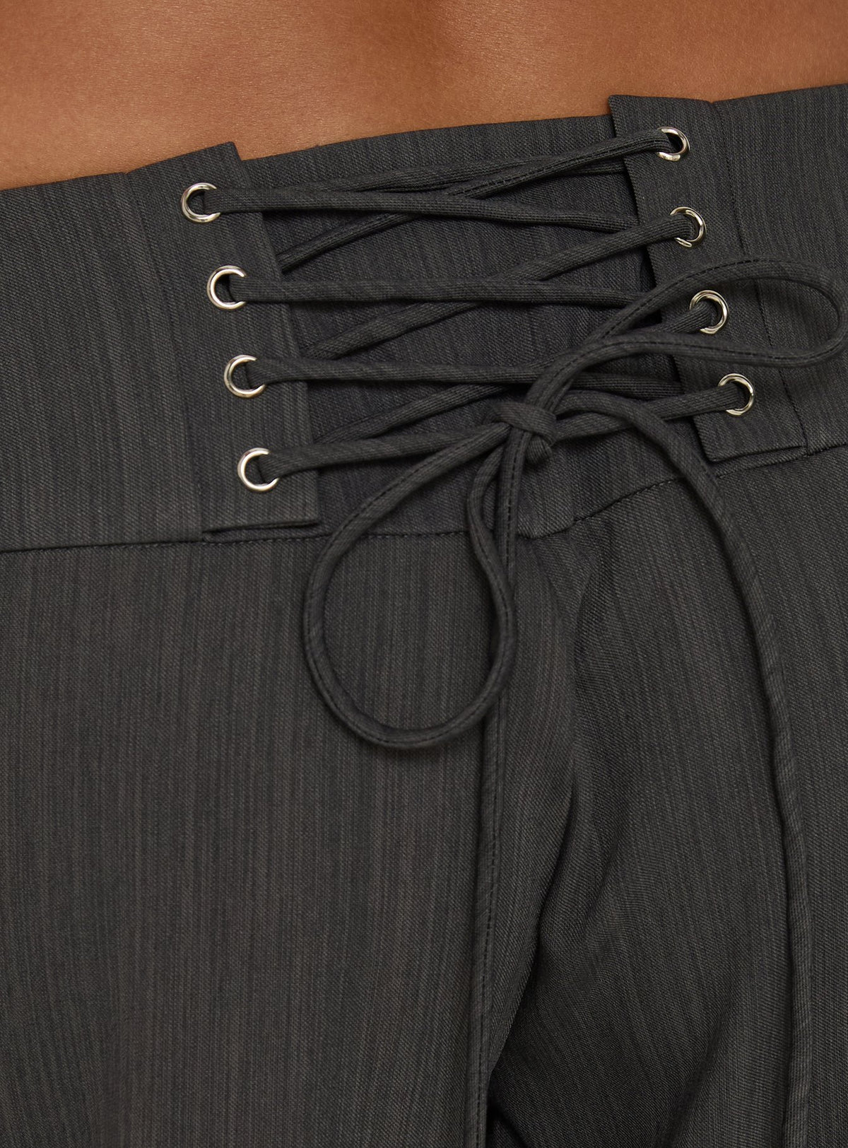 Featuring Klarika Lace Up Pants Charcoal womens-regular-pants with high-rise detail Princess Polly