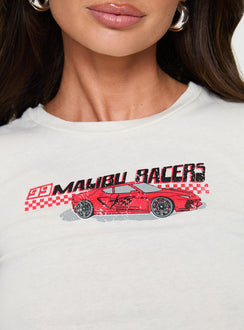 front view of model wearing Princess Polly Malibu Racer Tee White Short Sleeves Crew Neck 