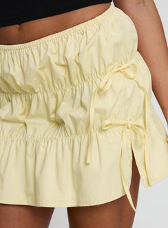 product Princess Polly Kiwie Ruched Mini Skirt Butter Yellow Mini Skirts Skirts 