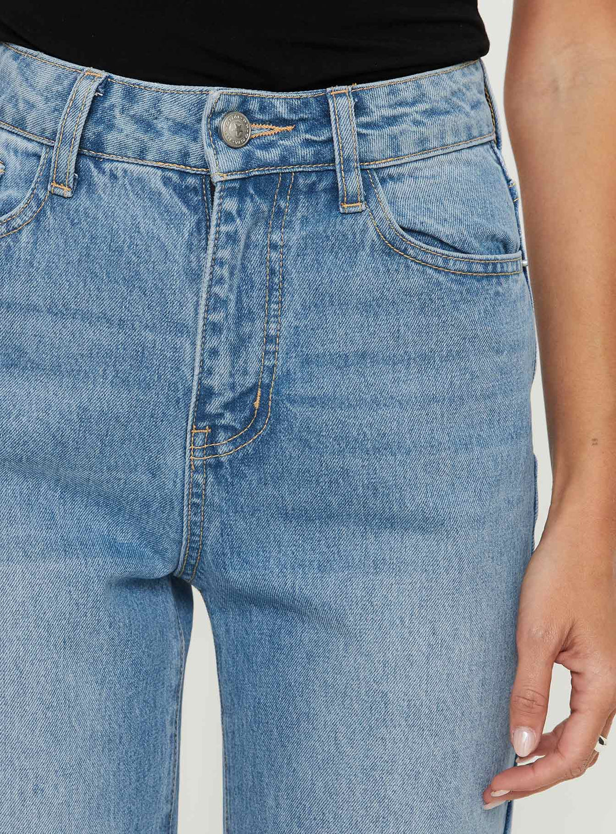 product Princess Polly Henesey High Rise Straight Leg Jeans Mid Blue Wash High Rise Jeans Jeans 