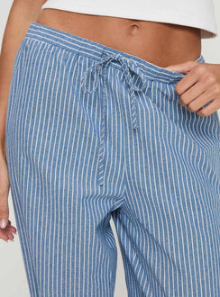 back view of model wearing Princess Polly Veridian Pants Blue Stripe Mid Rise Pants Pants 