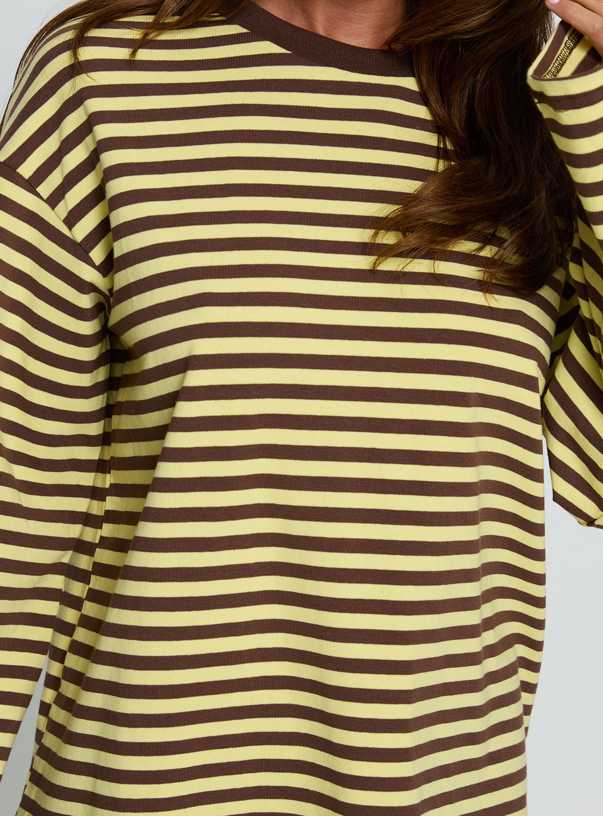 Settle Down Long Sleeve Top Yellow / Brown Stripe