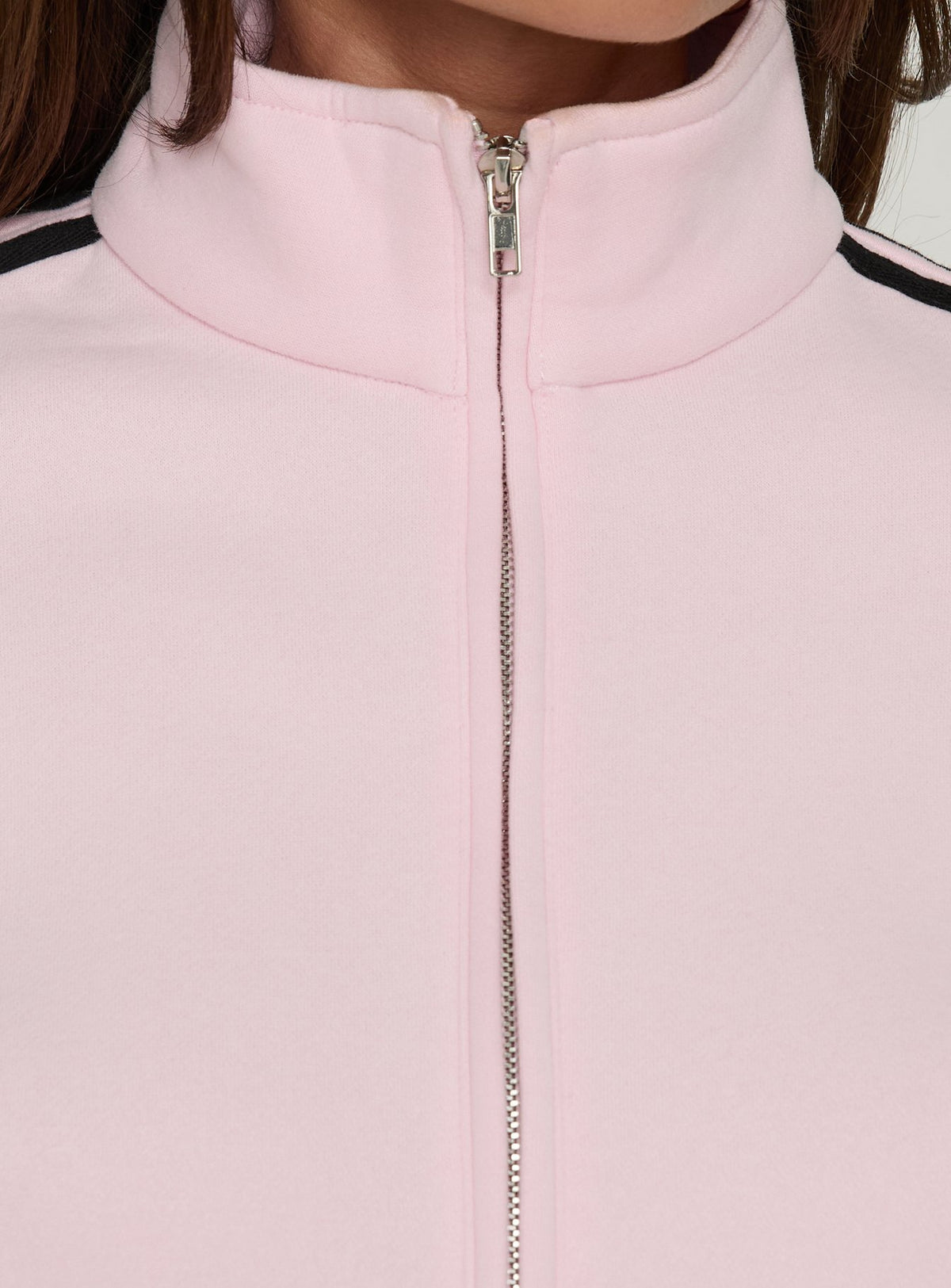 Presenting the Keeran Funnel Neck Fleece Jumper Pink / Black womens jumpers with long length and high-neck zipper detail Princess Polly