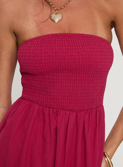 back view of model wearing Princess Polly Dayona Strapless Maxi Dress Red Straight Neck 