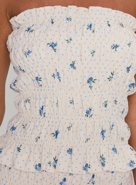 Warm Welcome Strapless Top Blue Floral Sleeveless straight 