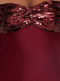 See The Vision Sequin Bust Strapless Maxi Dress Burgundy