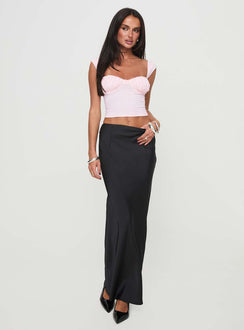   side view of model wearing Princess Polly Joder Maxi Skirt Black Maxi Skirts Skirts 