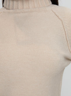 product Princess Polly Enrica Funnel Neck Knit Sweater Cream Cropped Jumpers Jumpers 