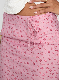 back view of model wearing Princess Polly Gorgina Tie Maxi Skirt Pink Multi Maxi Skirts Skirts 