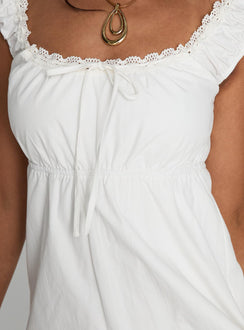 back view of model wearing Princess Polly Gentle Love Mini Dress White Scoop Neck 