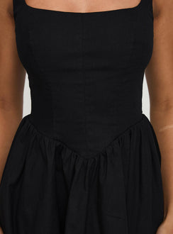 back view of model wearing Princess Polly Martie Mini Dress Black Square Neck 