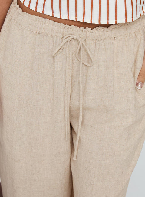 back view of model wearing Princess Polly Seascape Oversize Tie Pants Natural High Rise Pants Pants 