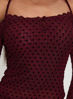 product Princess Polly On My Side Off Shoulder Tie Neck Top Burgundy Full Sleeves straight 