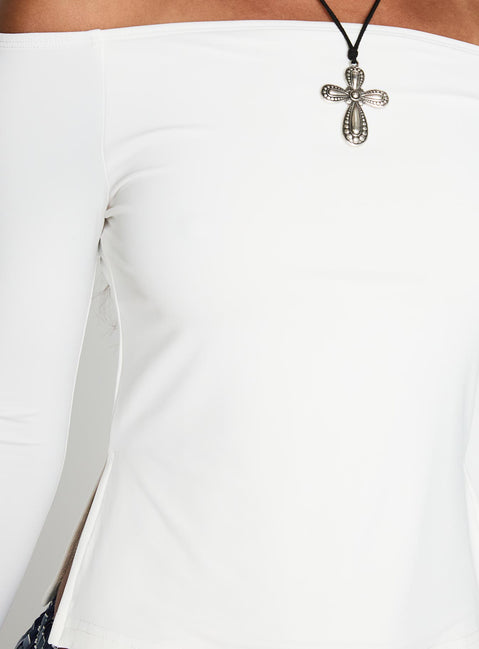 product Princess Polly Maestro Off The Shoulder Top White Full Sleeves straight 