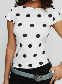 Truthfully Low Back Top White Polka Dot