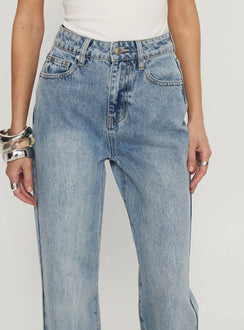 Florida Keys Mid Rise Straight Leg Cuffed Jeans Light Blue Wash High Rise Jeans Jeans 