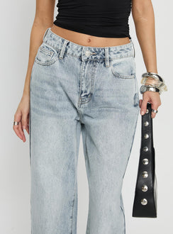 Henesey High Rise Straight Leg Jeans Light Wash Mid Rise Jeans Jeans 