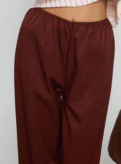 front view of model wearing Princess Polly Dorie Straight Leg Pants Chocolate High Rise Pants Pants 