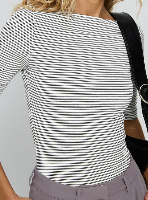 Here One Moment 3/4 Sleeve Bodysuit Black / White Stripe Half Sleeve Bodysuit 