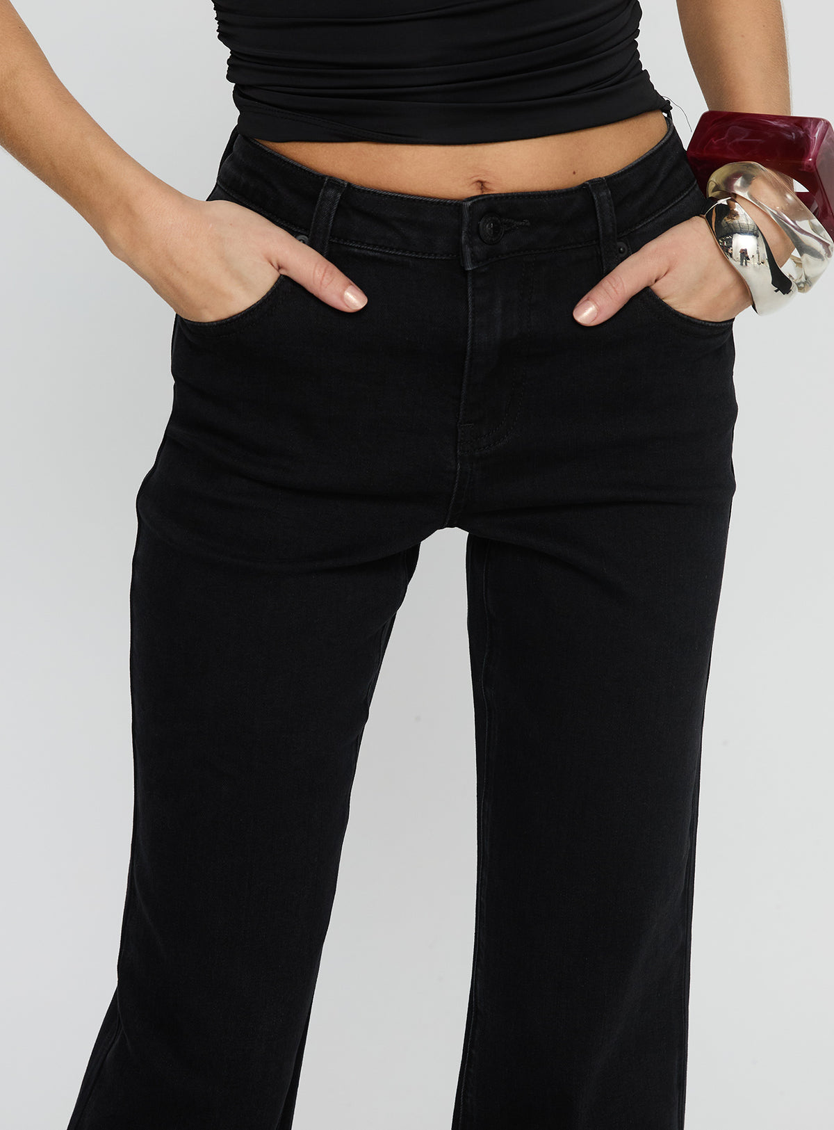 Magic Mirror Mid Rise Bootleg Jeans Washed Black Mid Rise Jeans Jeans 