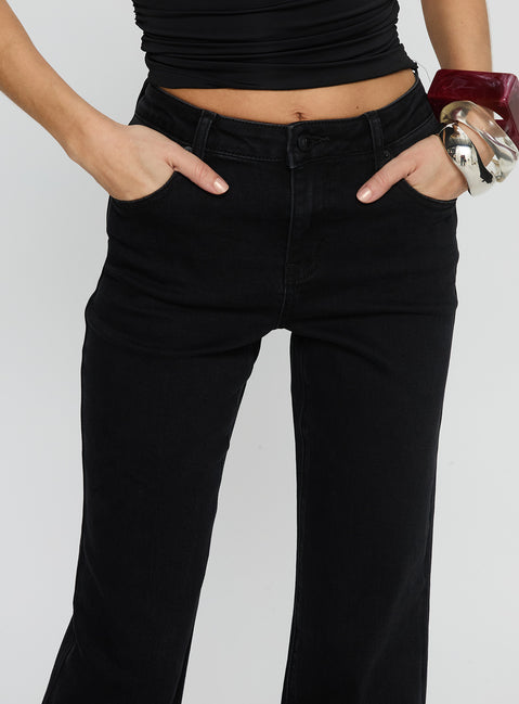 Magic Mirror Mid Rise Bootleg Jeans Washed Black Mid Rise Jeans Jeans 