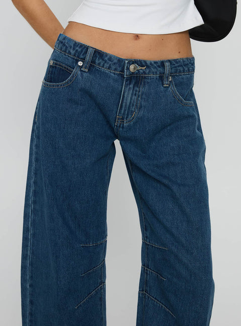 Tippie Low Rise Barrel Leg Jeans Mid Wash Mid Rise Jeans Jeans 