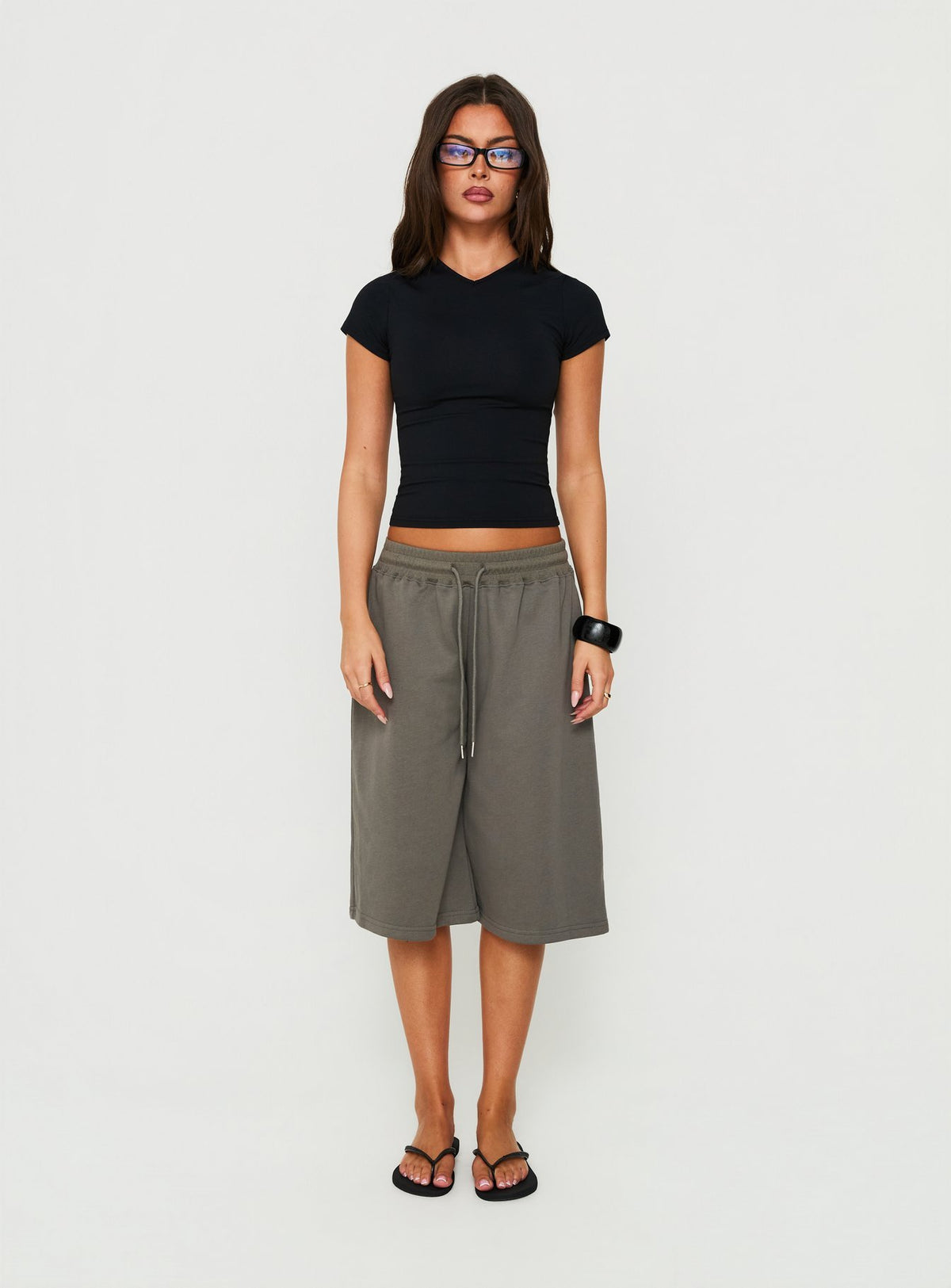 Daily Define High V Neck Short Sleeve Top Black