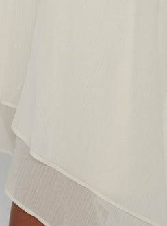 Presenting the Gemmina Asymmetrical Chiffon Mini Skirt Cream womens-skirts in relaxed fit with mini length Princess Polly