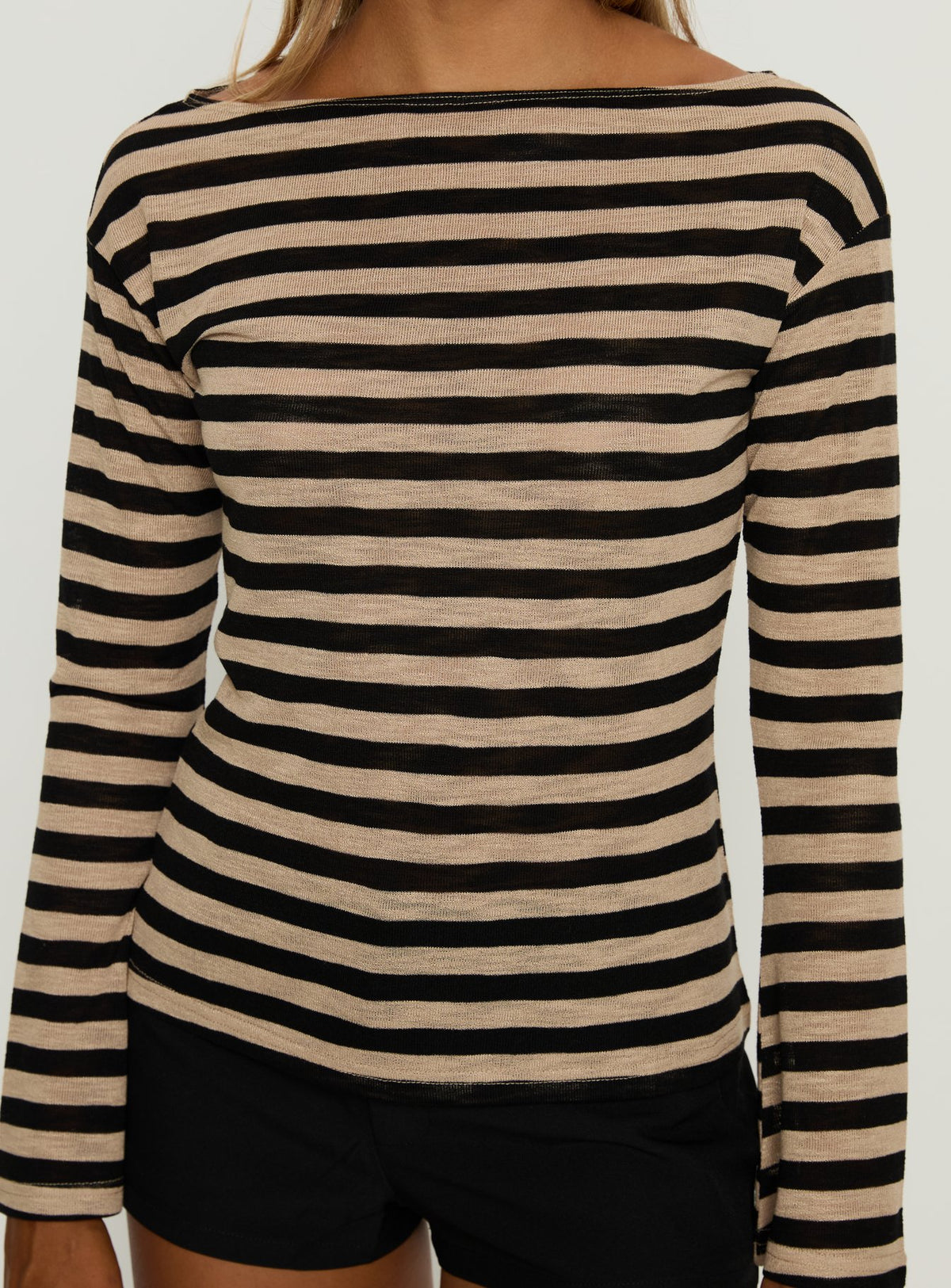 So Composed Boat Neck Long Sleeve Top Latte Stripe