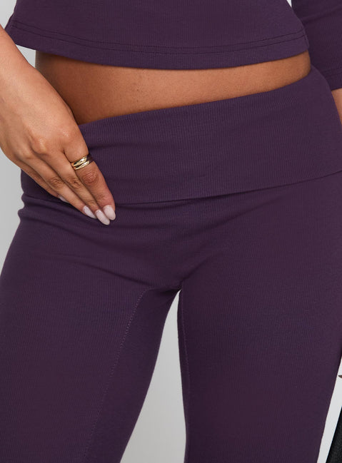 back view of model wearing Princess Polly Truth Be Told Straight Leg Pant Purple Low Rise Pants Pants 