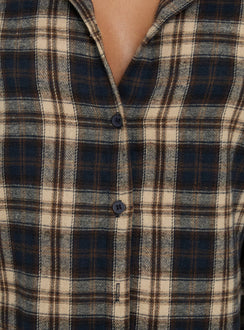 Caydence Long Sleeve Button Down Flannel Top Check Multi