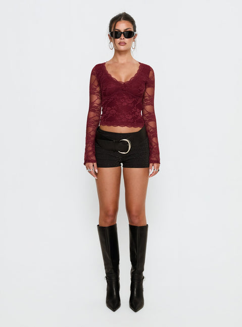 Pitter Long Sleeve Top Burgundy