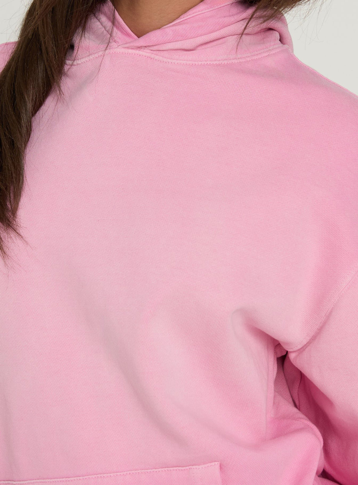 Capturing the AT Pullover Oversized Hoodie in Washed Pink womens-jumpers with long length showing hood and neckline closeup Princess Polly