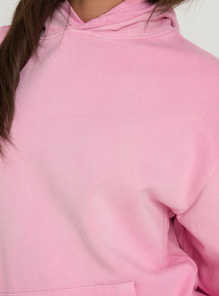 Capturing the AT Pullover Oversized Hoodie in Washed Pink womens-jumpers with long length showing hood and neckline closeup Princess Polly