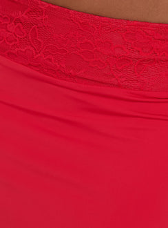 Highlighting the Zenaide Lace Detail Midi Skirt Red in womens-skirts with intricate detailing