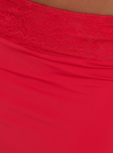 Highlighting the Zenaide Lace Detail Midi Skirt Red in womens-skirts with intricate detailing