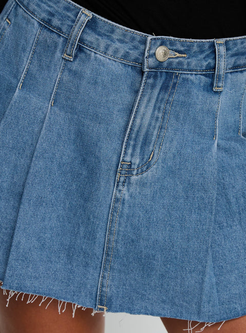 product Princess Polly Debera Pleated Mini Skirt Mid Blue Wash Skirts 