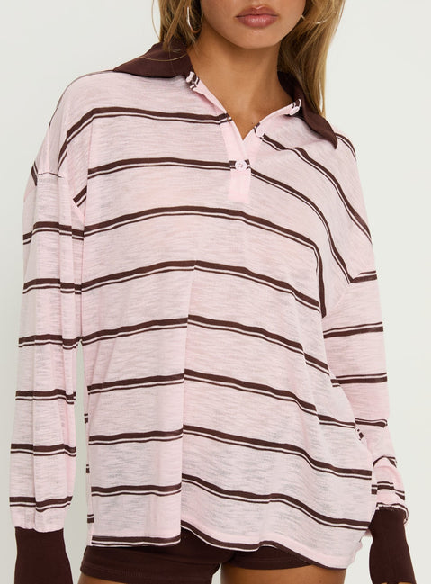 Aleka Rugby Long Sleeve Jersey Pink / Brown Stripe